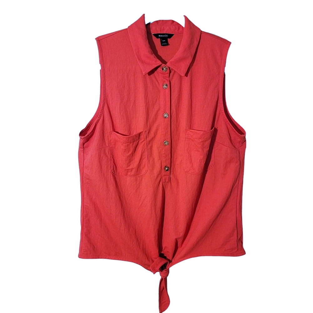 RW&CO Collared Sleeveless Top Womens Medium Viscose Nylon Coral Pink